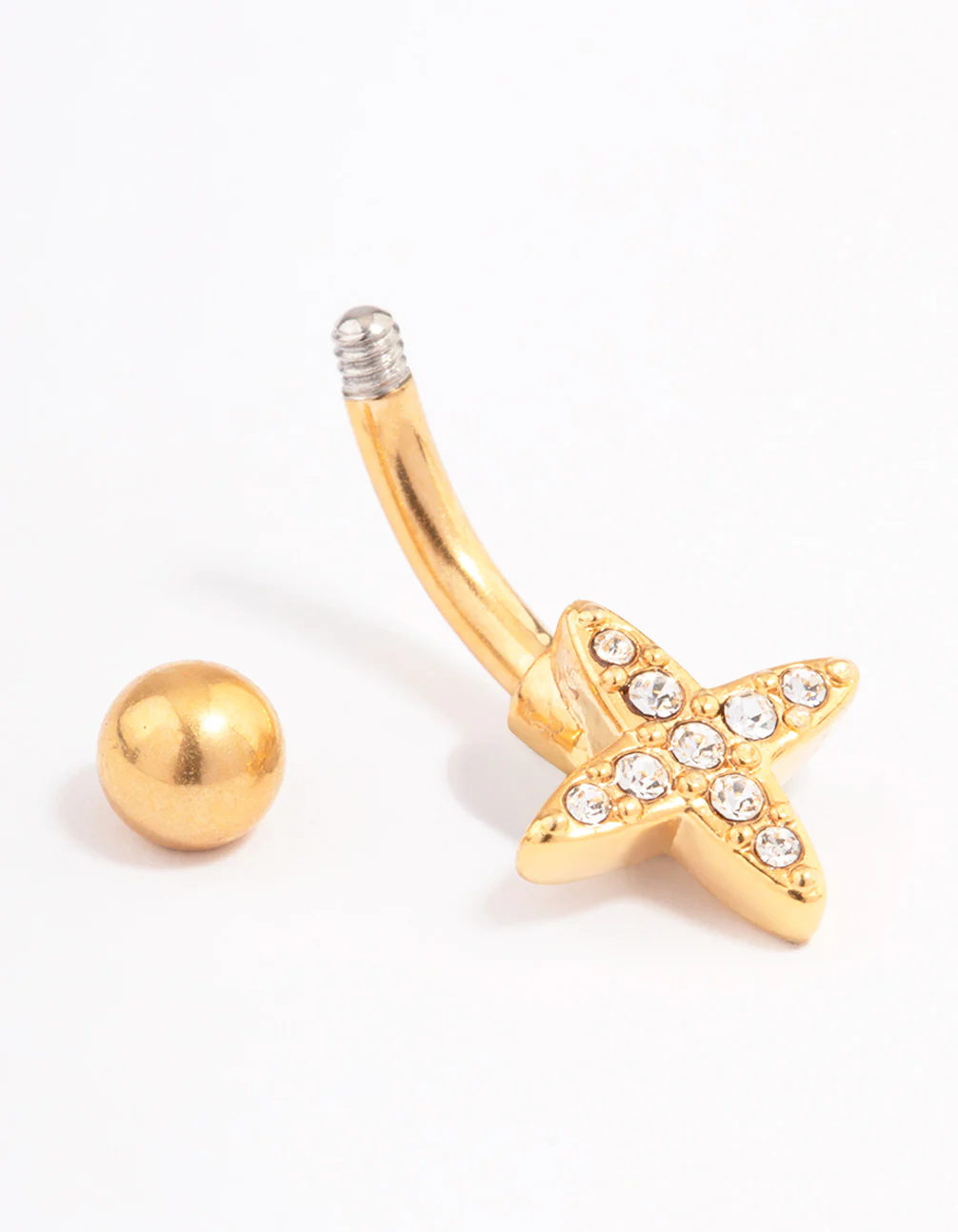Gold Plated Surgical Steel Cross Mini Belly Ring - Image 2