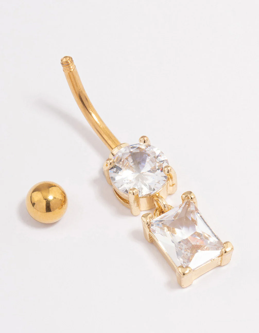 Gold Plated Surgical Steel Cubic Zirconia Baguette Charm Belly Ring - Image 2