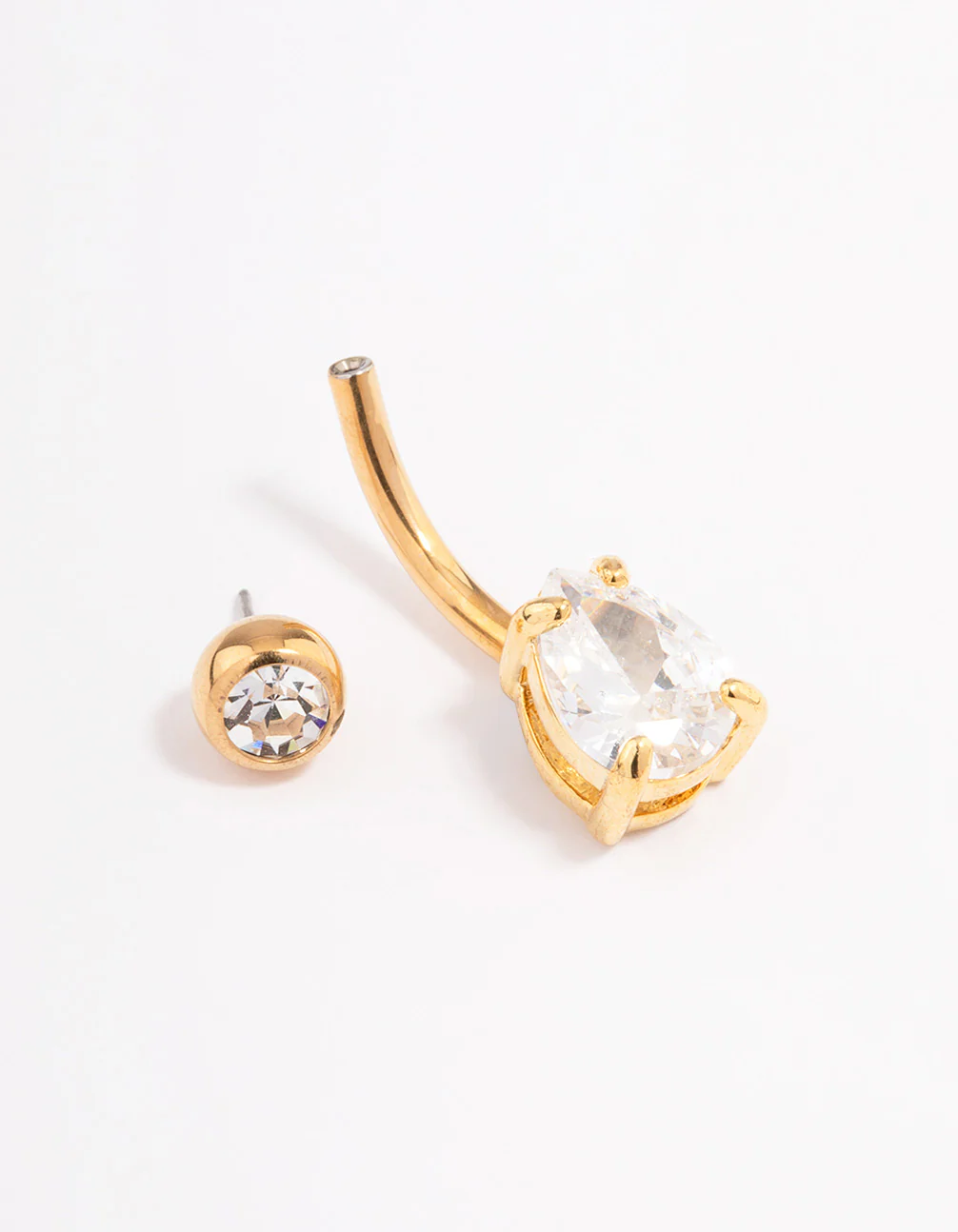 Gold Plated Surgical Steel Cubic Zirconia Pear Bezel Set Threadless  Belly Bar - Image 2