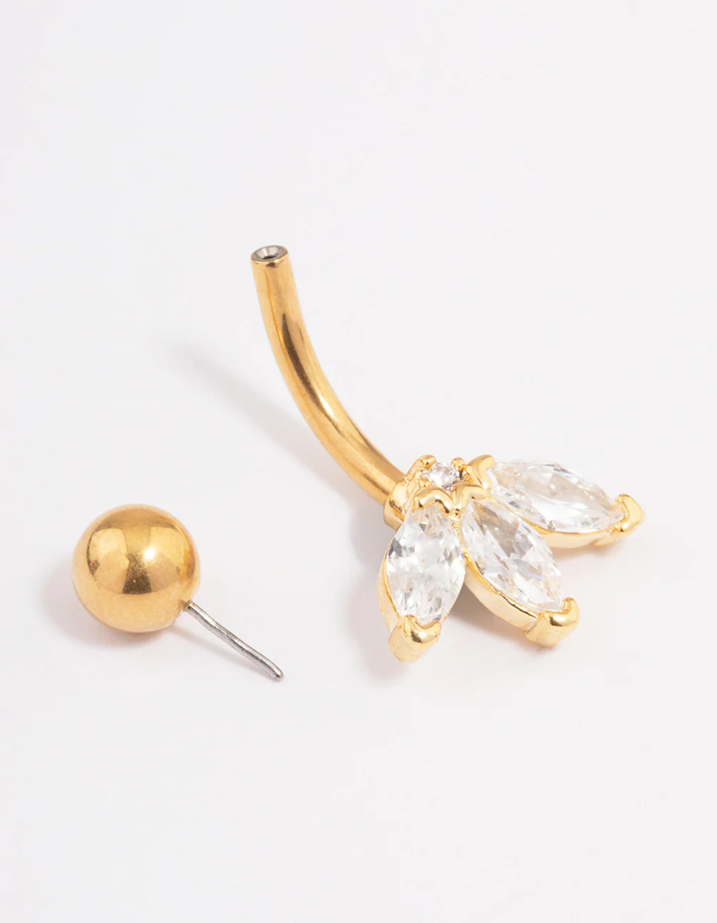 Gold Plated Surgical Steel Cubic Zirconia Classic Fan Threadless Belly Bar - Image 2
