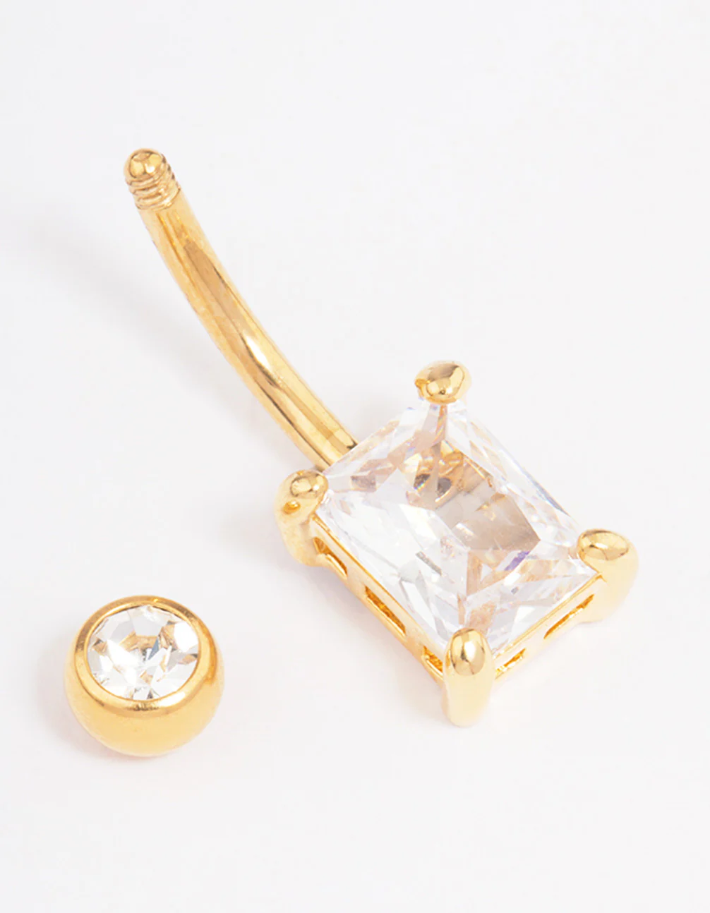 Gold Plated Surgical Steel Cubic Zirconia Classic Square Claw Belly Ring - Image 2