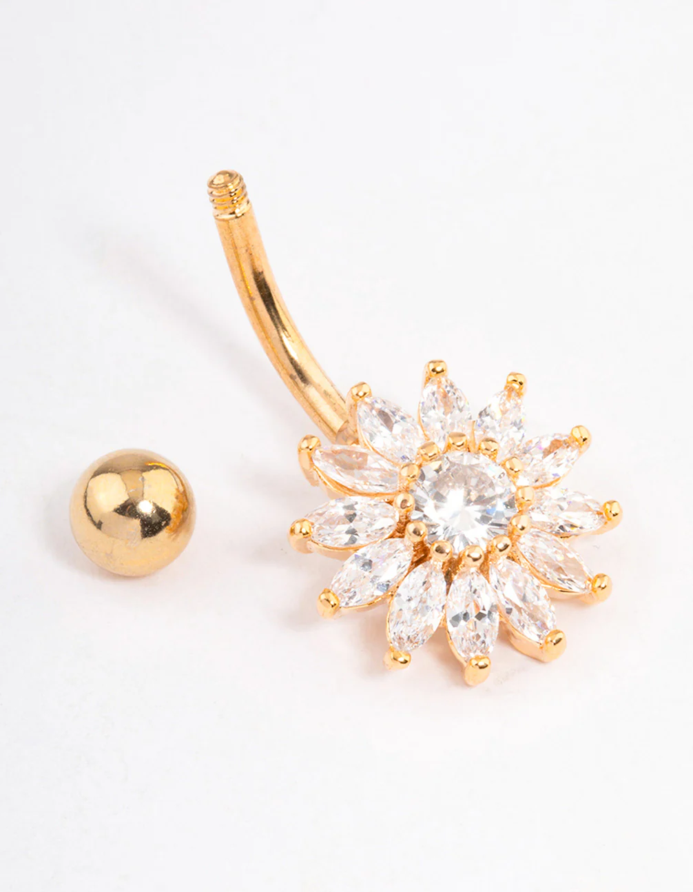 Gold Plated Surgical Steel Cubic Zirconia Cluster Large Belly Ring - Image 2