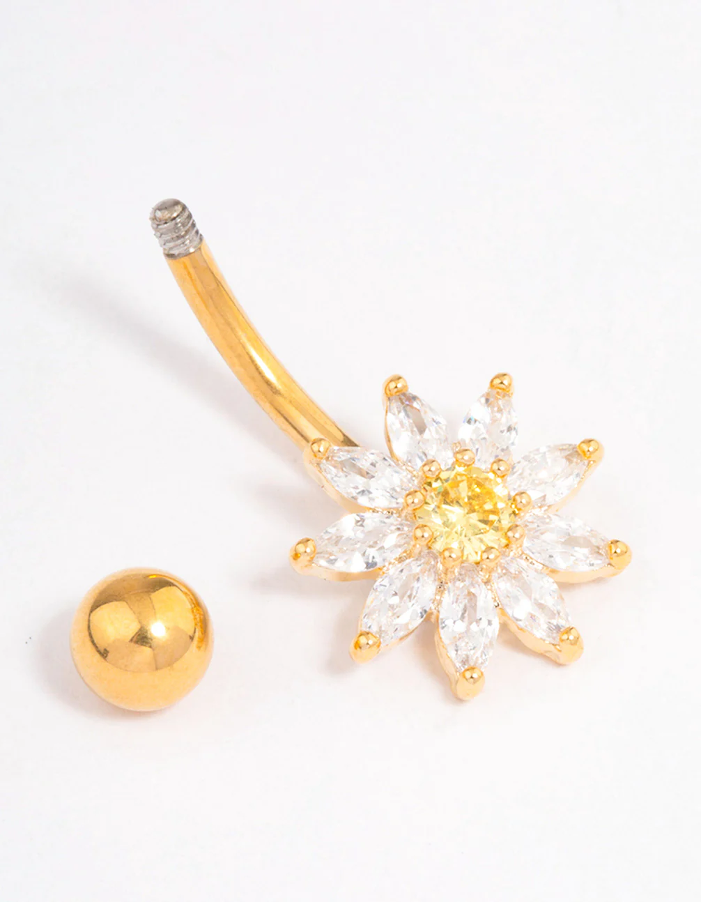 Gold Plated Surgical Steel Cubic Zirconia Cluster Small Belly Ring - Image 2