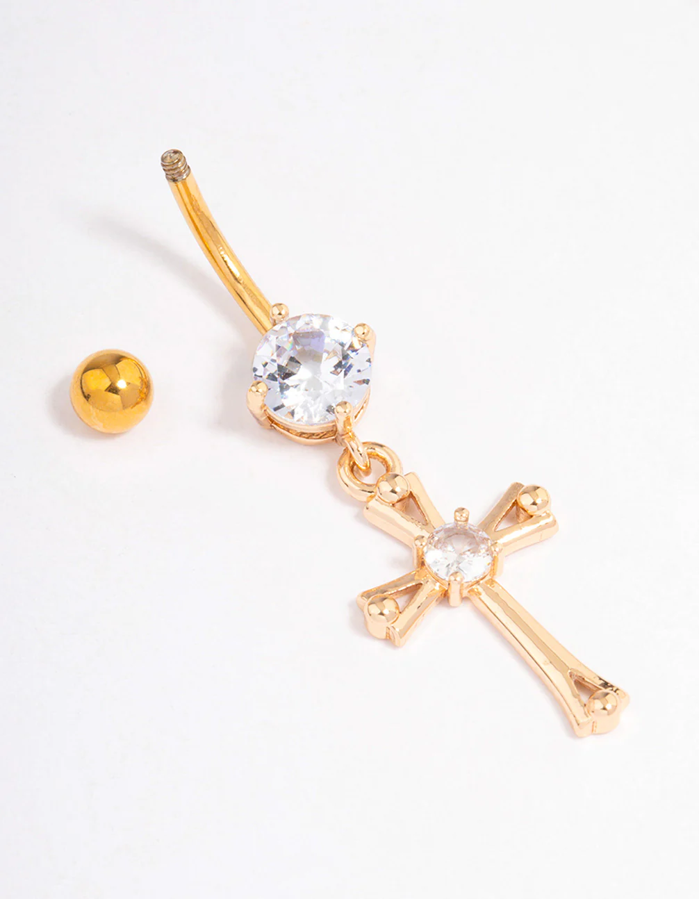 Gold Plated Surgical Steel Cubic Zirconia Cross Drop Belly Ring - Image 2