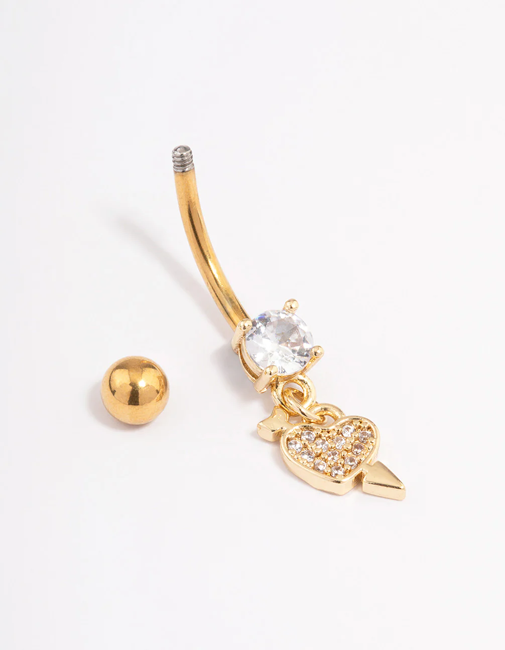 Gold Plated Surgical Steel Cubic Zirconia Cupid Heart Belly Ring - Image 2