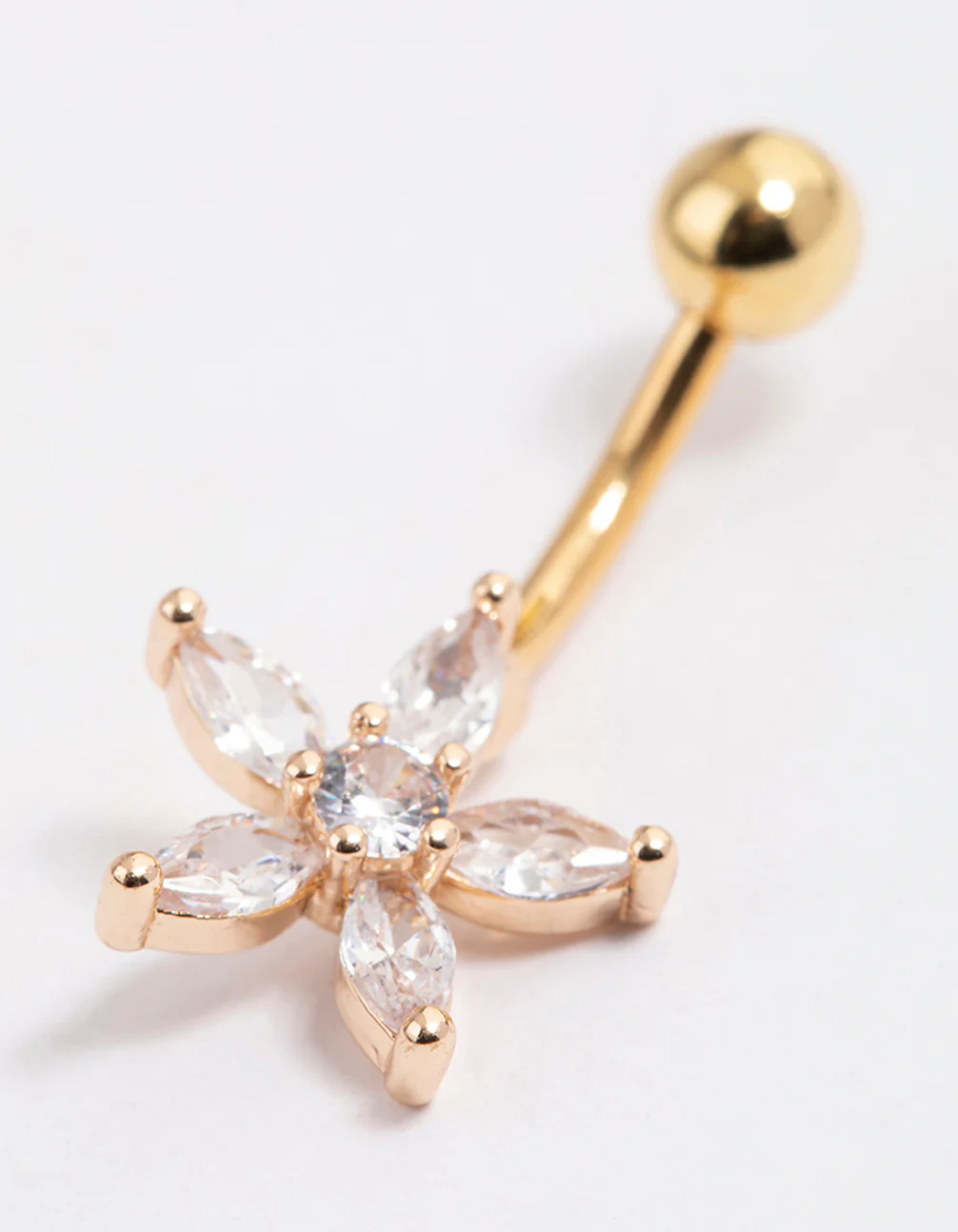 Gold Plated Surgical Steel Cubic Zirconia Daisy Belly Ring - Image 2