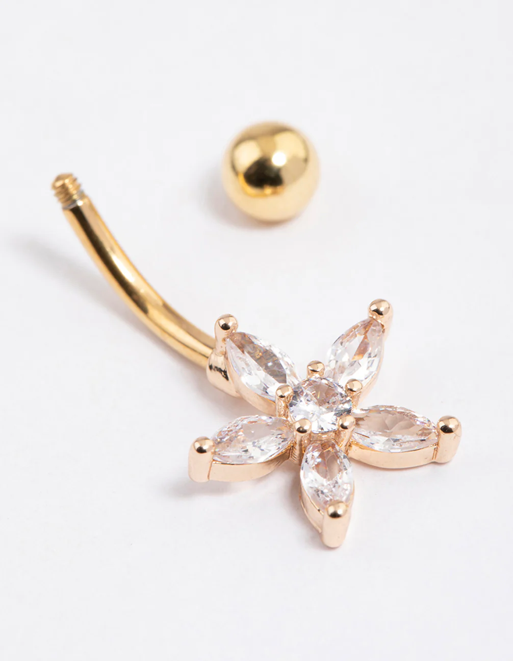 Gold Plated Surgical Steel Cubic Zirconia Daisy Belly Ring - Image 3