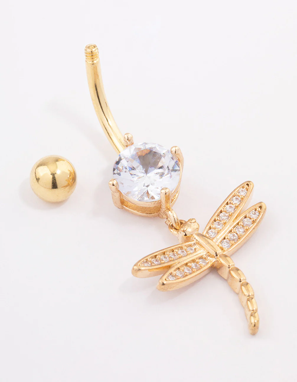Gold Plated Surgical Steel Cubic Zirconia Dragonfly Belly Ring - Image 2