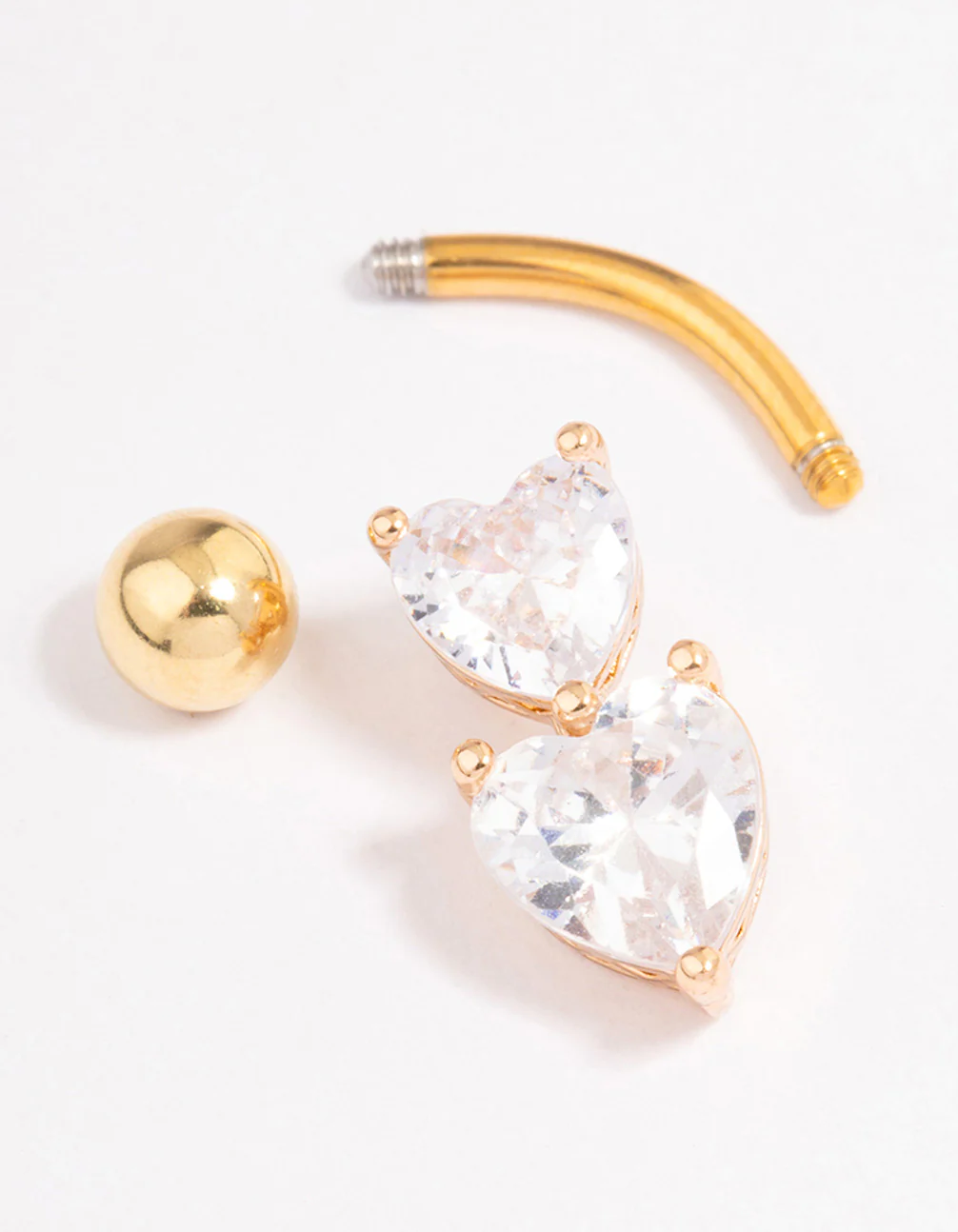 Gold Plated Surgical Steel Cubic Zirconia Heart Stacked Belly Ring - Image 2