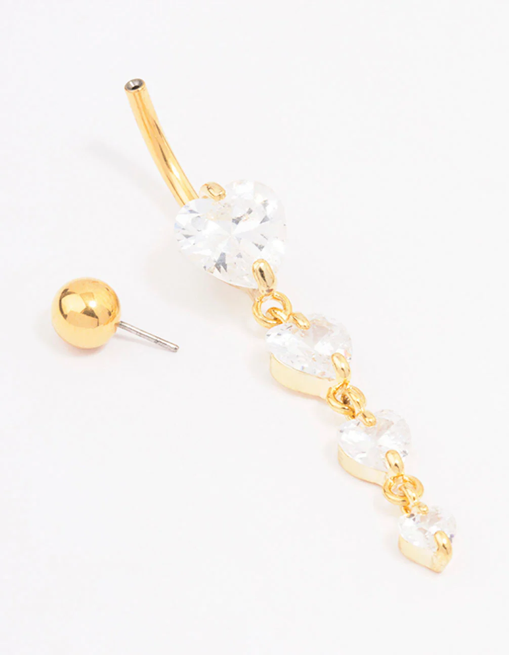 Gold Plated Surgical Steel Cubic Zirconia Heart Threadless Belly Bar - Image 2