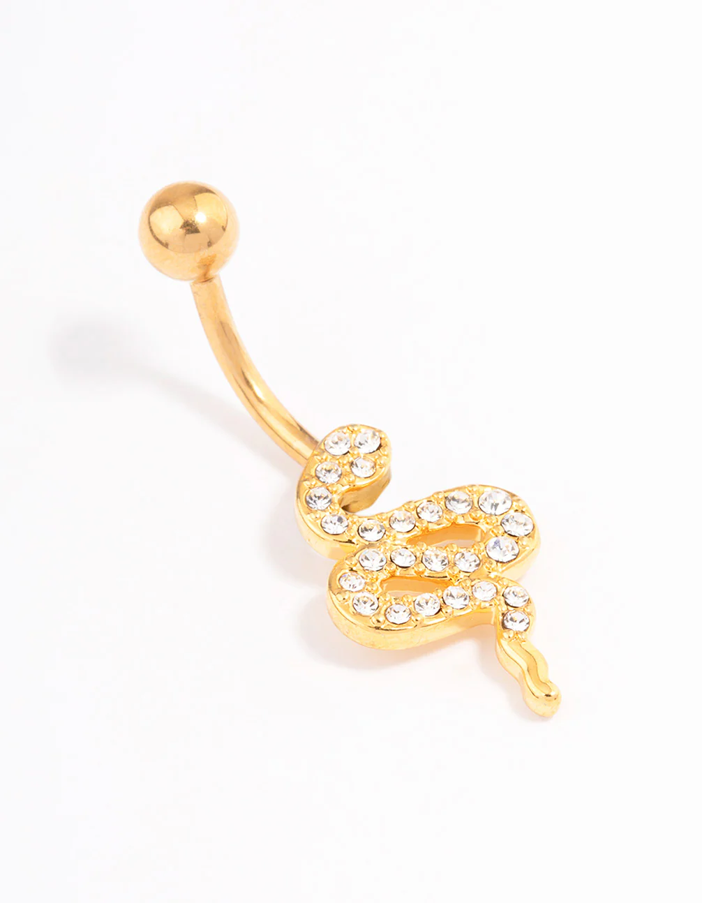 Gold Plated Surgical Steel Cubic Zirconia Serpent Threadless Belly Bar - Image 4