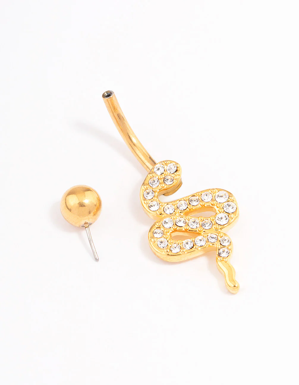 Gold Plated Surgical Steel Cubic Zirconia Serpent Threadless Belly Bar - Image 6