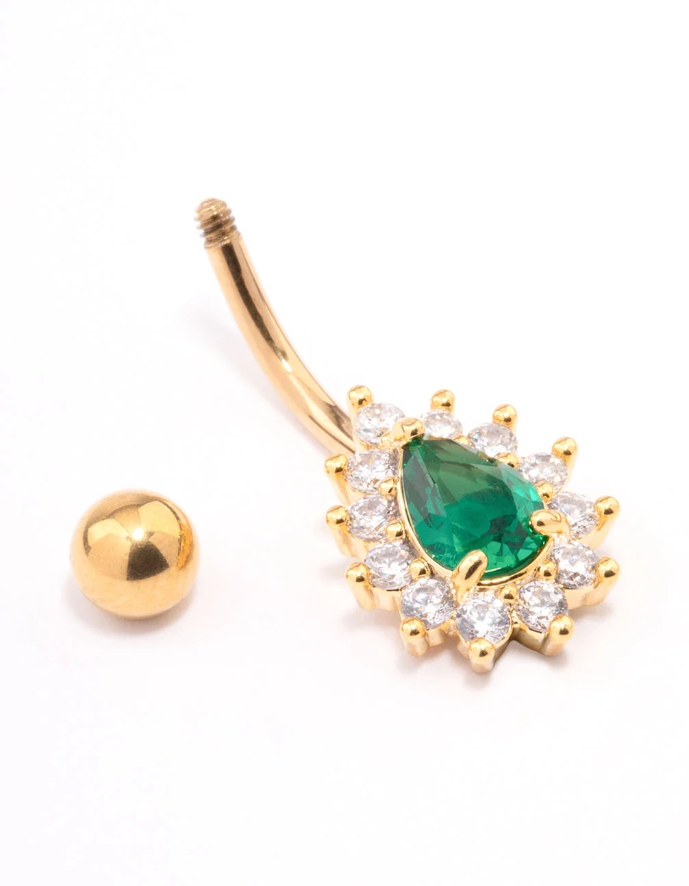 Gold Plated Surgical Steel Cubic Zirconia Spikey Pear Belly Ring - Image 2