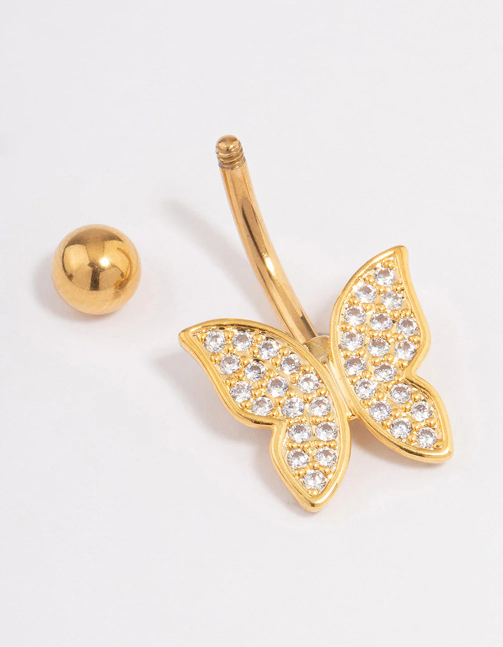 Gold Plated Surgical Steel Cubic Zirconia Statement Butterfly Belly Ring - Image 2