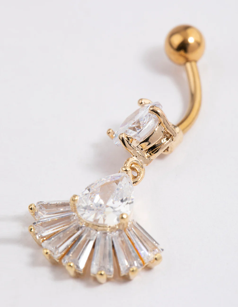 Gold Plated Surgical Steel Pear Fan Drop Belly Ring - Image 2
