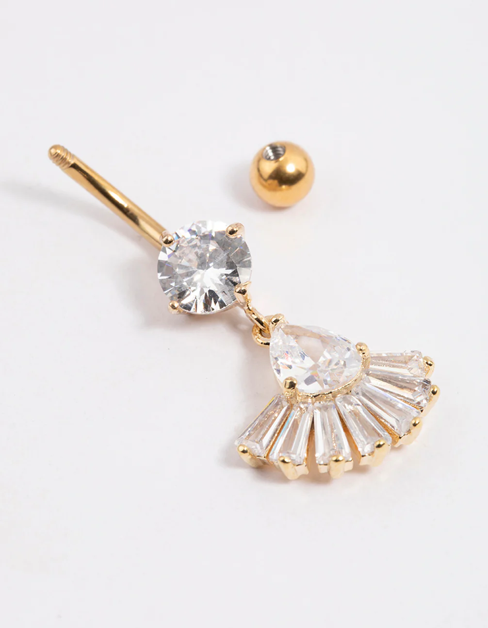Gold Plated Surgical Steel Pear Fan Drop Belly Ring - Image 3