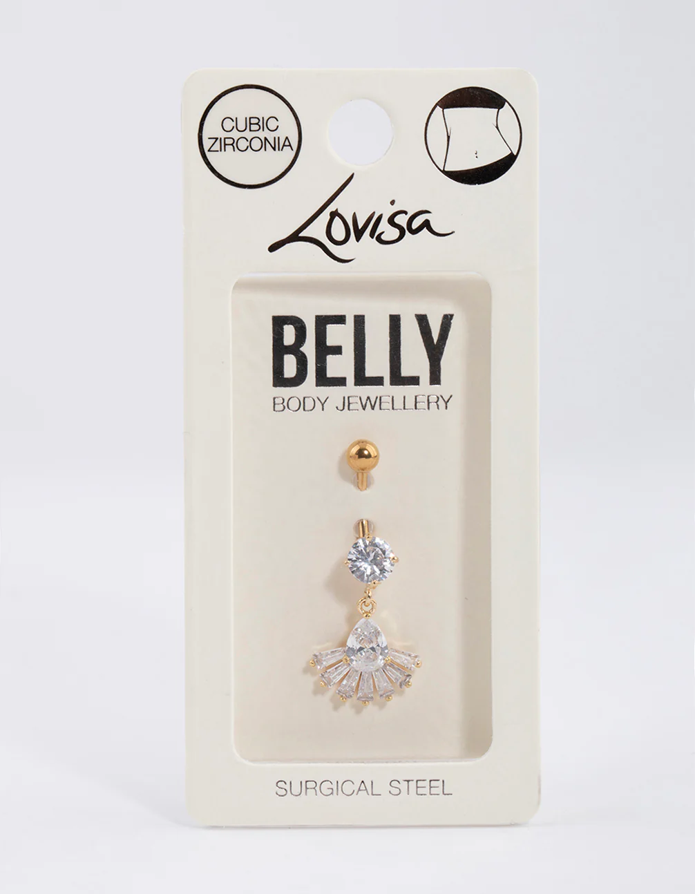 Gold Plated Surgical Steel Pear Fan Drop Belly Ring - Image 4