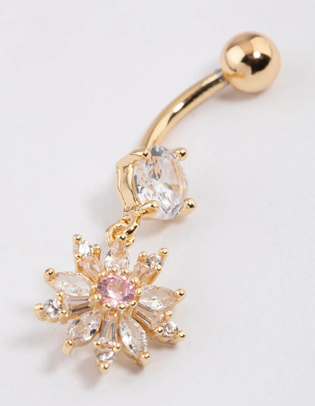 Gold Plated Surgical Steel Sunflower Charm Belly Ring - Image 2