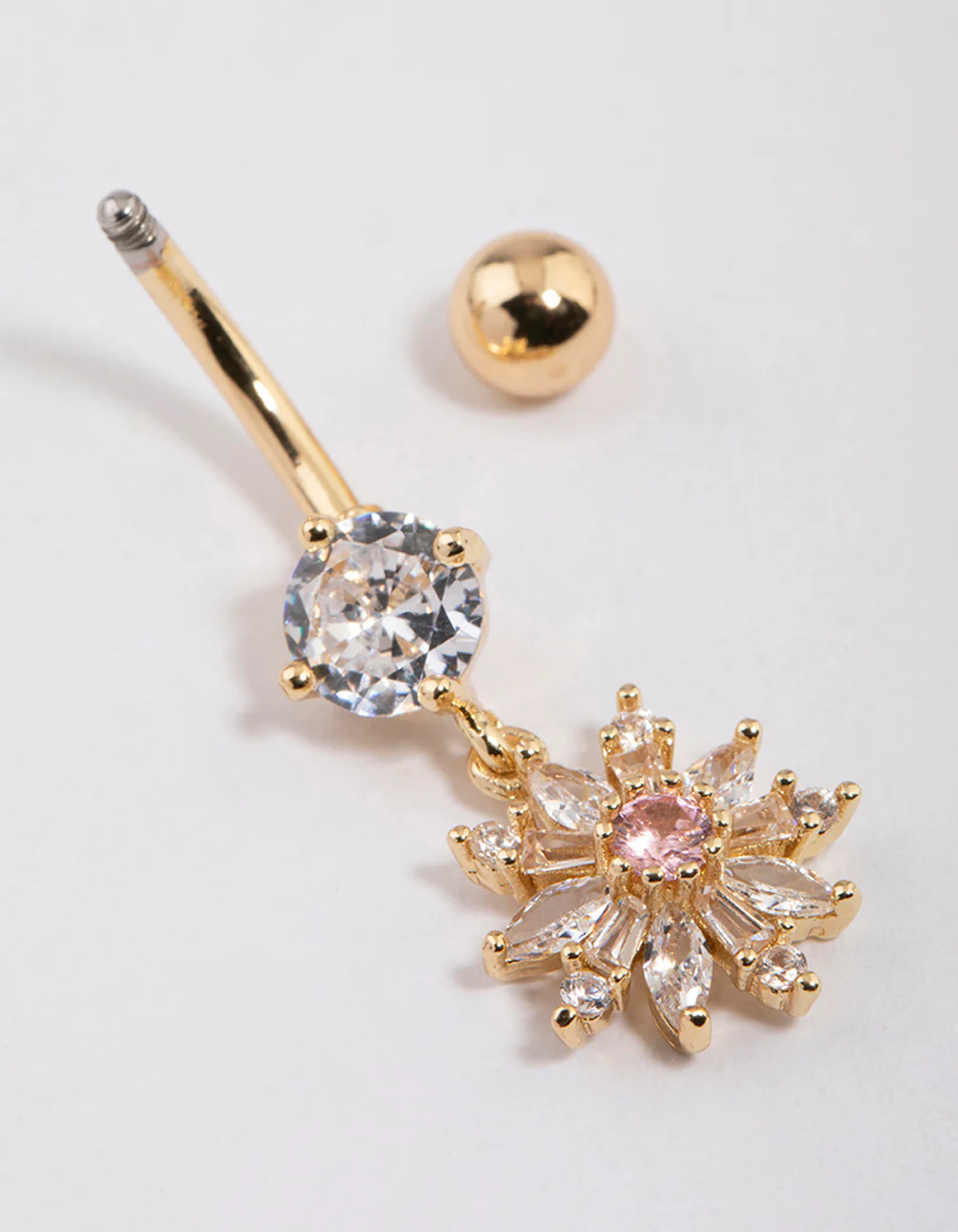 Gold Plated Surgical Steel Sunflower Charm Belly Ring - Image 3