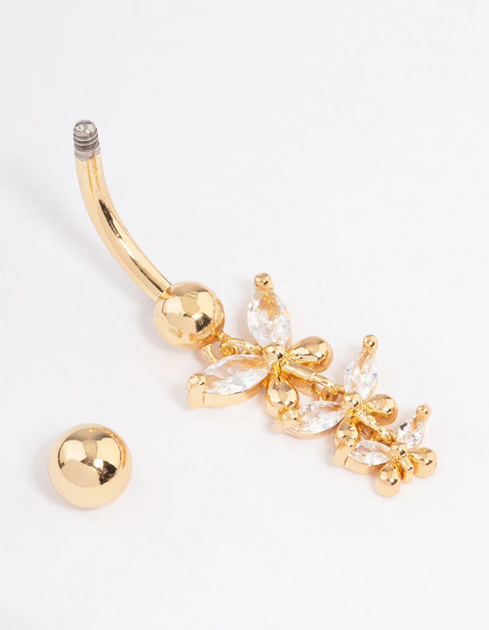 Gold Plated Surgical Steel Triangular Butterfly Drop Belly Ring - Image 2