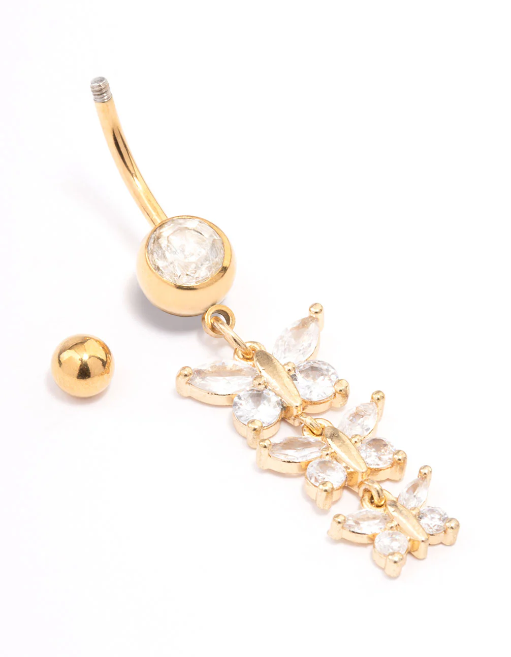 Gold Plated Surgical Steel Triangular Graduating Butterfly Belly Ring - Image 2