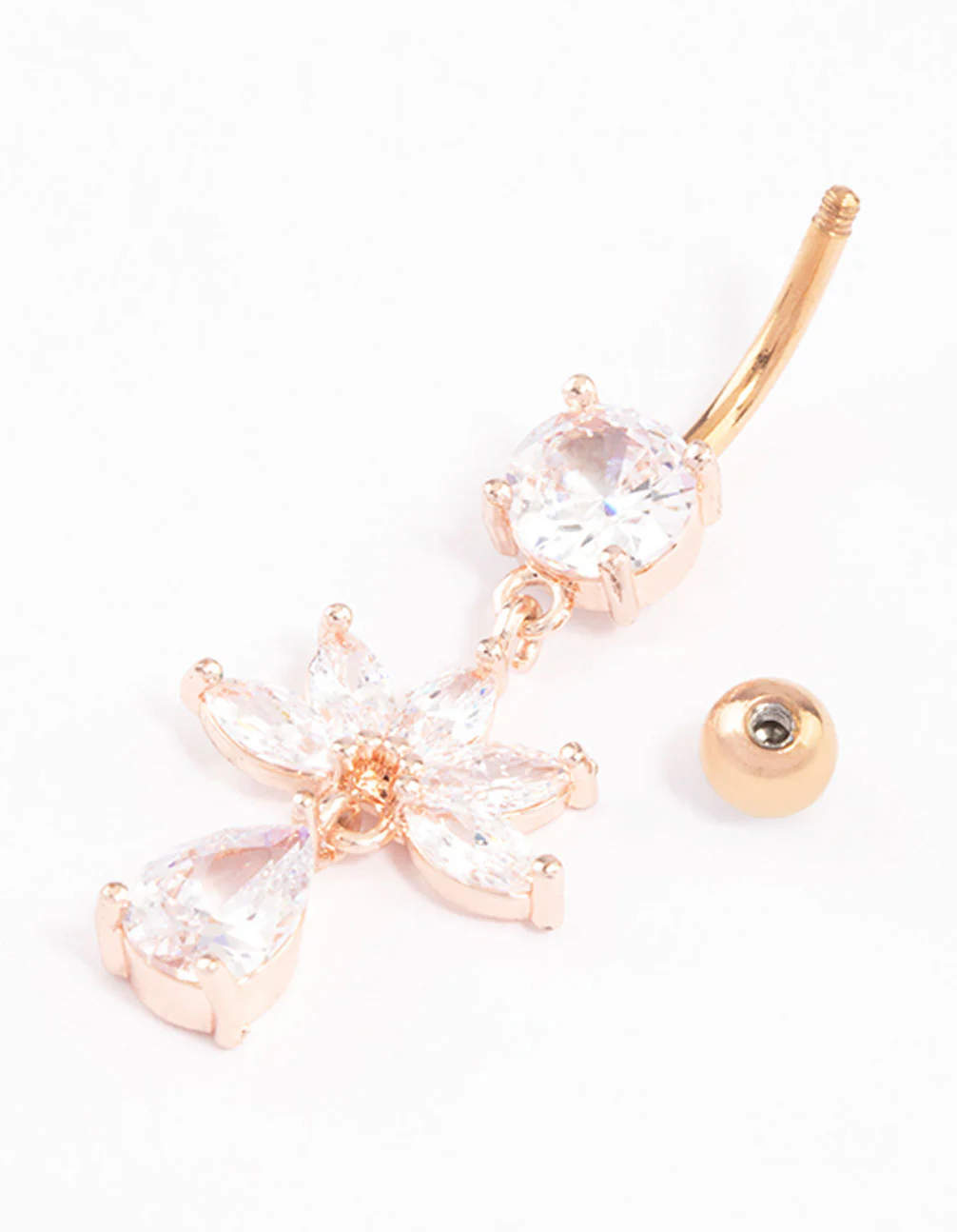 Rose Gold Plated Surgical Steel Cubic Zirconia Fan Drop Belly Ring - Image 2