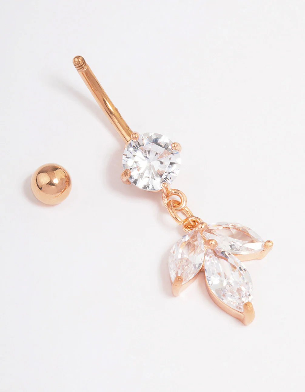 Surgical Steel Cubic Zirconia Petal Drop Belly Ring - Image 2