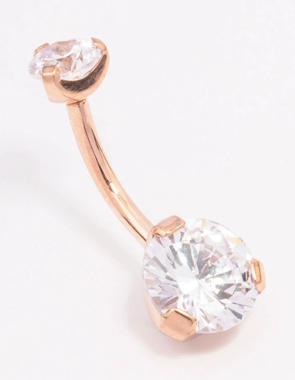 Rose Gold Plated Surgical Steel Cubic Zirconia Double Round Threadless Belly Bar