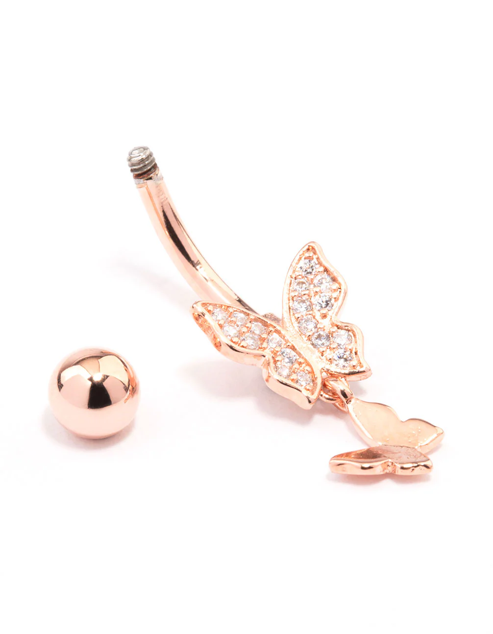 Rose Gold Plated Surgical Steel Double Butterfly Belly Ring - Image 2