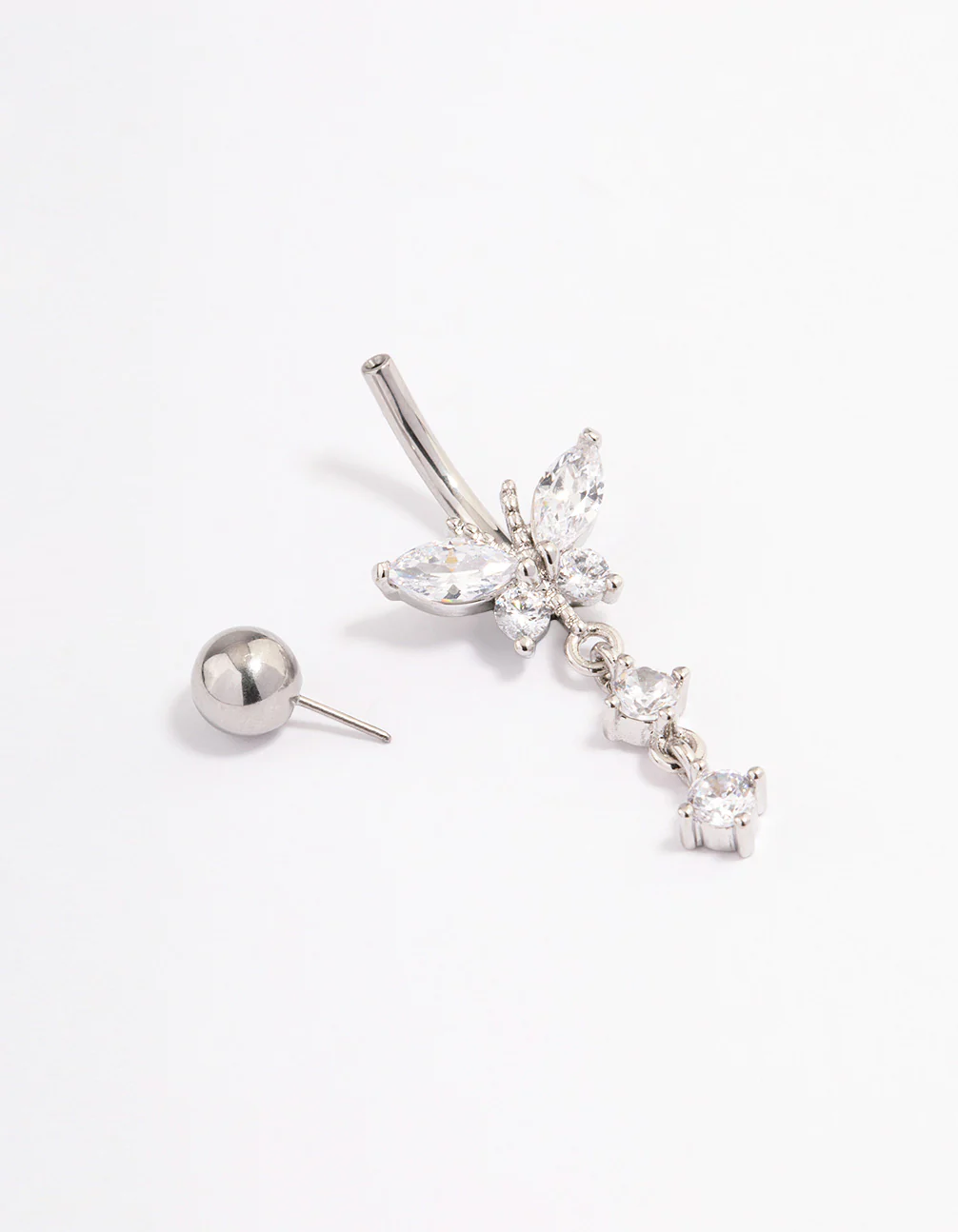 Surgical Steel Cubic Zirconia Butterfly Threadless Belly Bar - Image 2