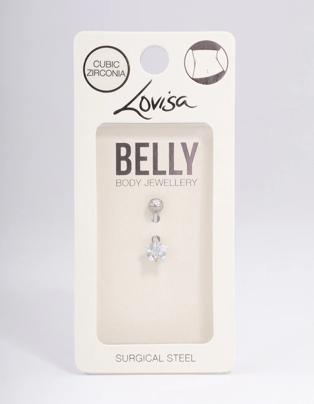 Surgical Steel Cubic Zirconia Bezel & Star Belly Ring - Image 3