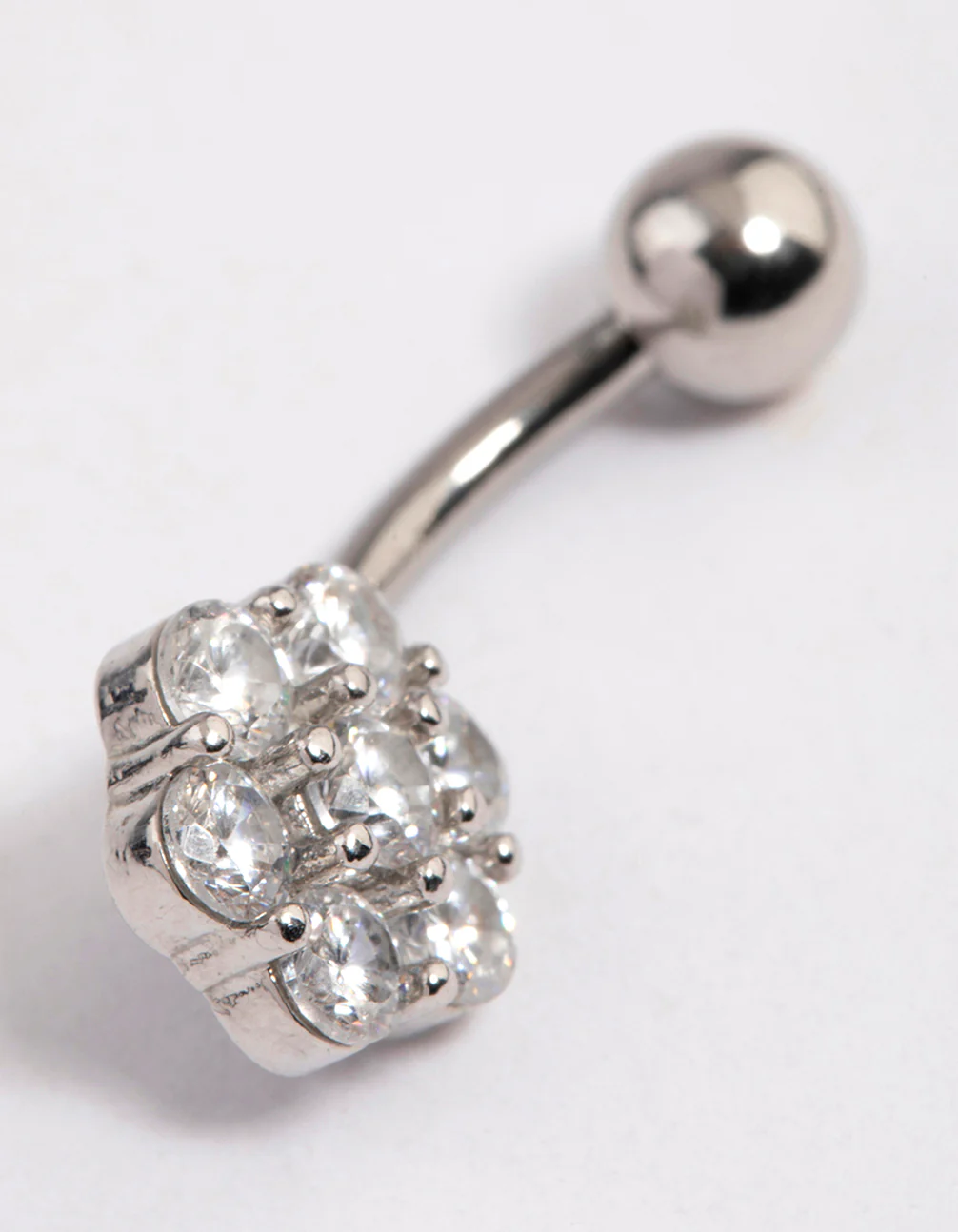 Surgical Steel Cubic Zirconia Chunky Flower Belly Ring - Image 2