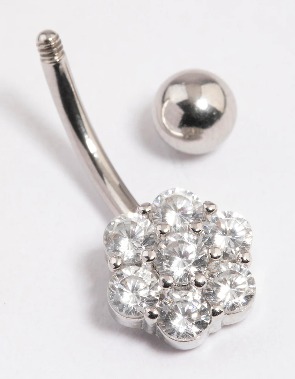 Surgical Steel Cubic Zirconia Chunky Flower Belly Ring - Image 3