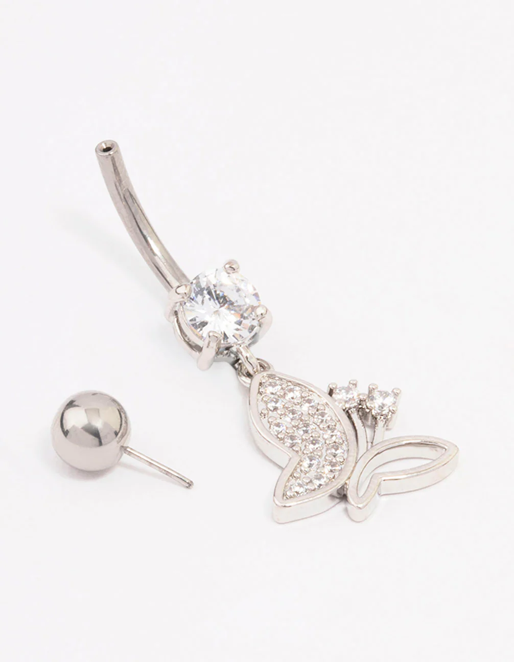 Surgical Steel Cubic Zirconia Drop Butterfly Threadless Belly Bar - Image 2