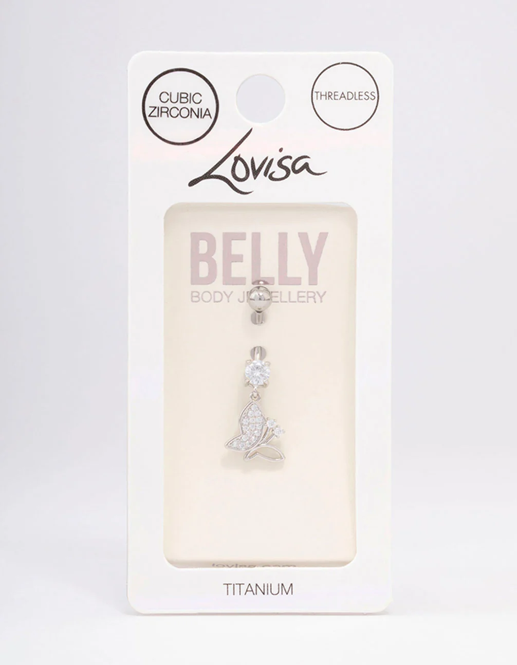 Surgical Steel Cubic Zirconia Drop Butterfly Threadless Belly Bar - Image 3