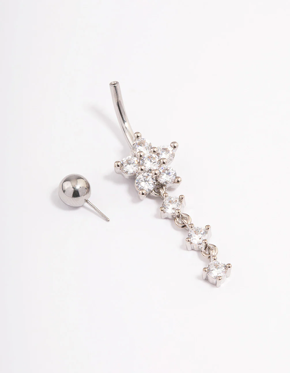 Surgical Steel Cubic Zirconia Flower Drop Threadless Belly Bar - Image 2
