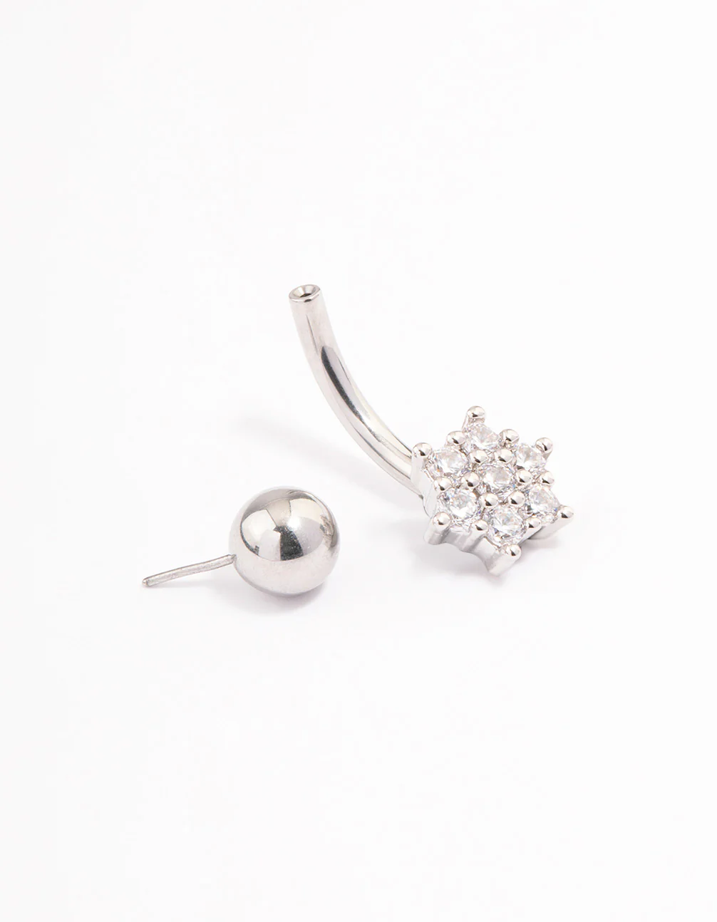 Surgical Steel Cubic Zirconia Flower Claw Set Threadless Belly Bar - Image 2