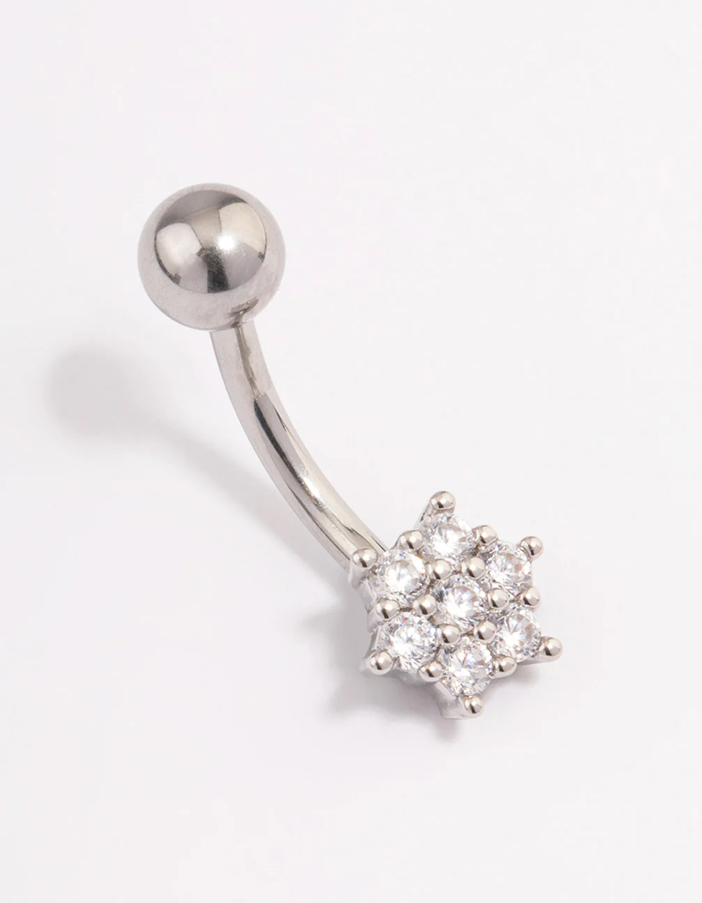 Surgical Steel Cubic Zirconia Flower Claw Set Threadless Belly Bar - Image 5