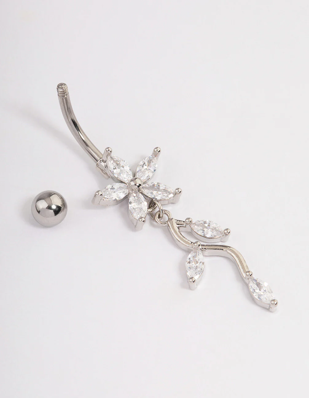 Surgical Steel Cubic Zirconia Flower Drop Belly Ring - Image 2