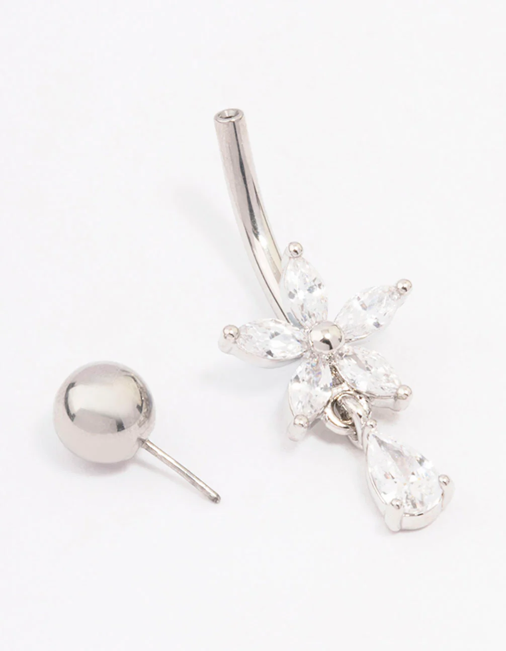 Surgical Steel Cubic Zirconia Flower & Pear Threadless Belly Bar - Image 2