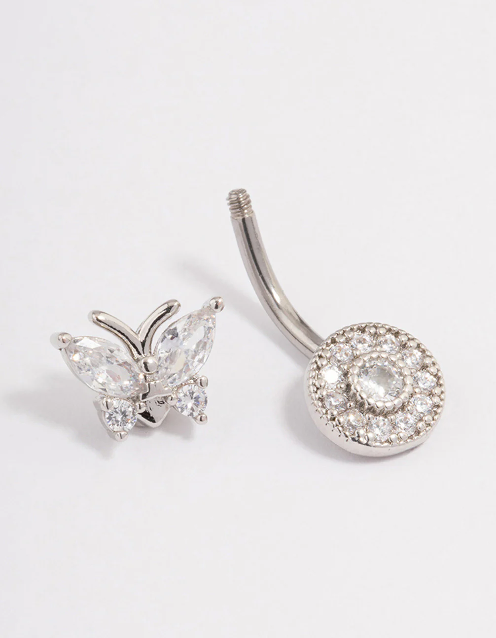 Surgical Steel Cubic Zirconia Halo Butterfly Belly Ring - Image 2