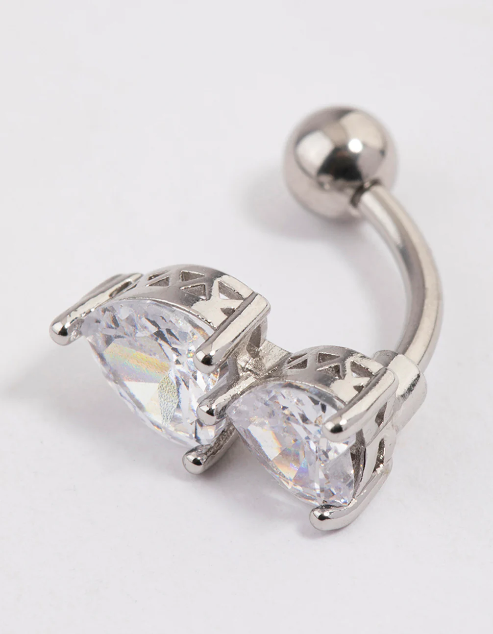 Surgical Steel Cubic Zirconia Heart Stacked Belly Ring - Image 2