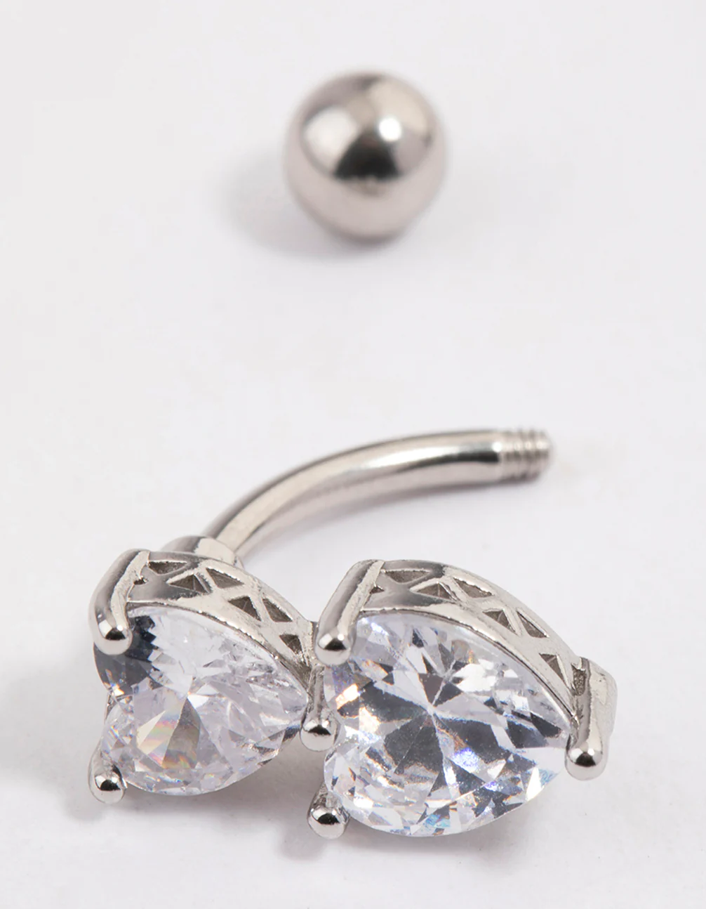 Surgical Steel Cubic Zirconia Heart Stacked Belly Ring - Image 3