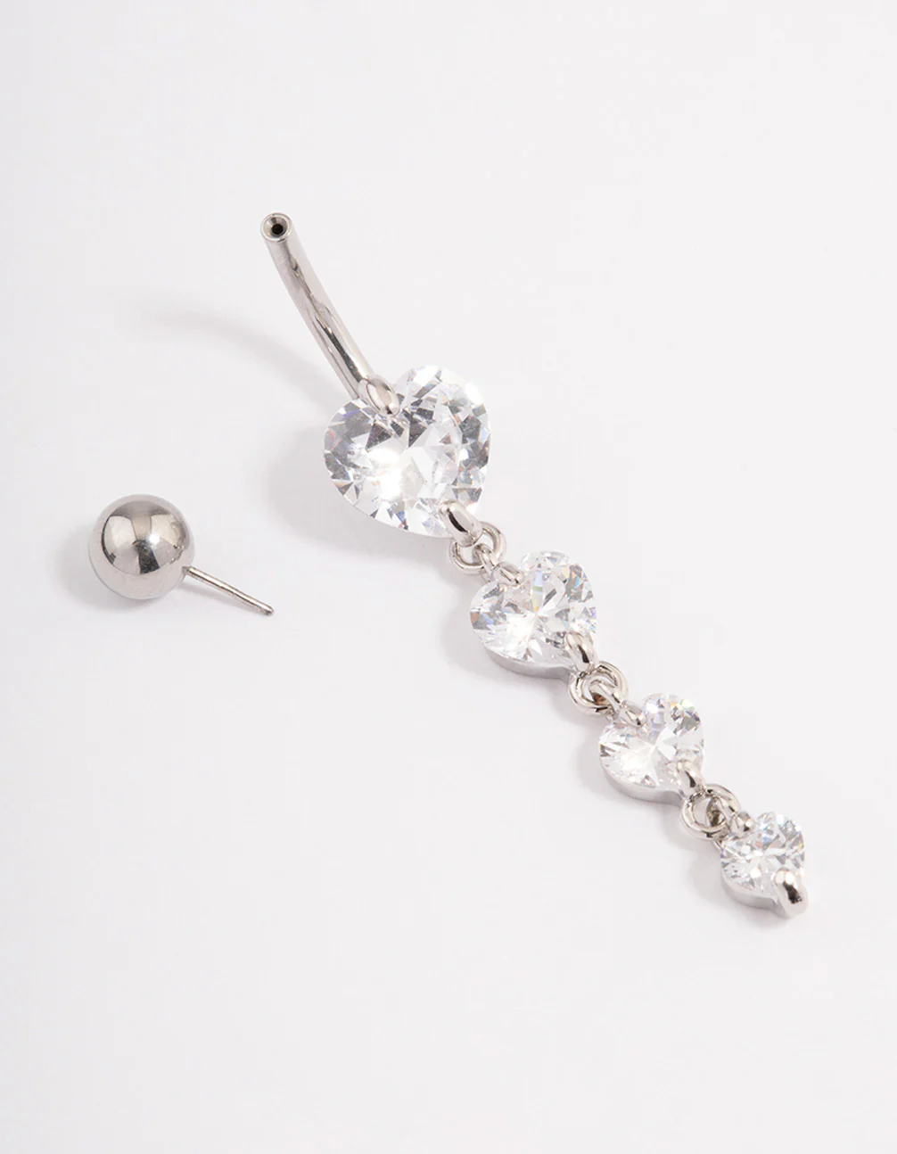 Surgical Steel Cubic Zirconia Hearts Threadless  Belly Bar - Image 2