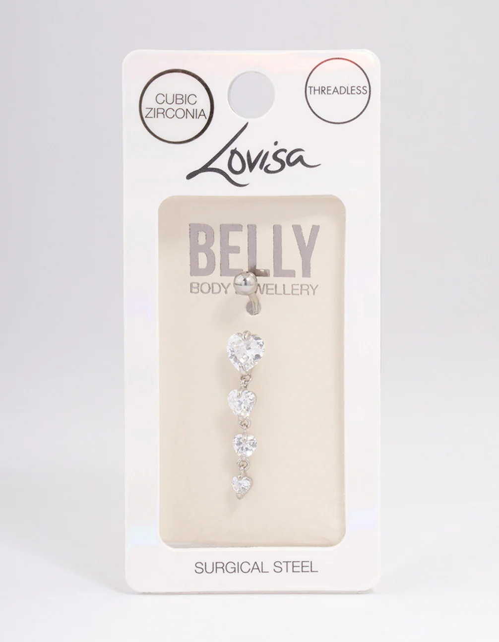 Surgical Steel Cubic Zirconia Hearts Threadless  Belly Bar - Image 3