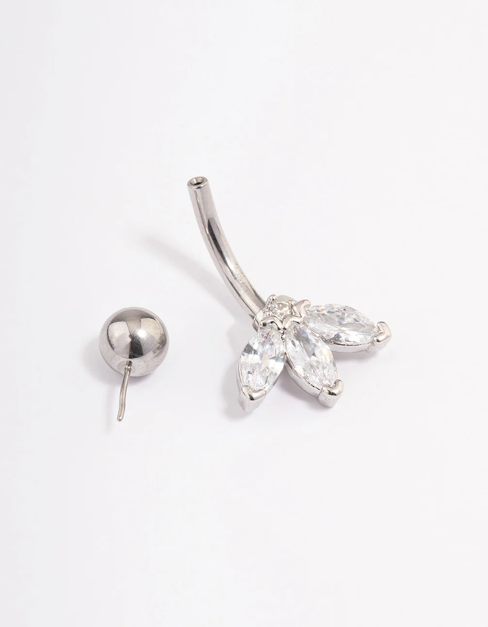 Surgical Steel Cubic Zirconia Marquise Claw Set Threadless Belly Bar - Image 2