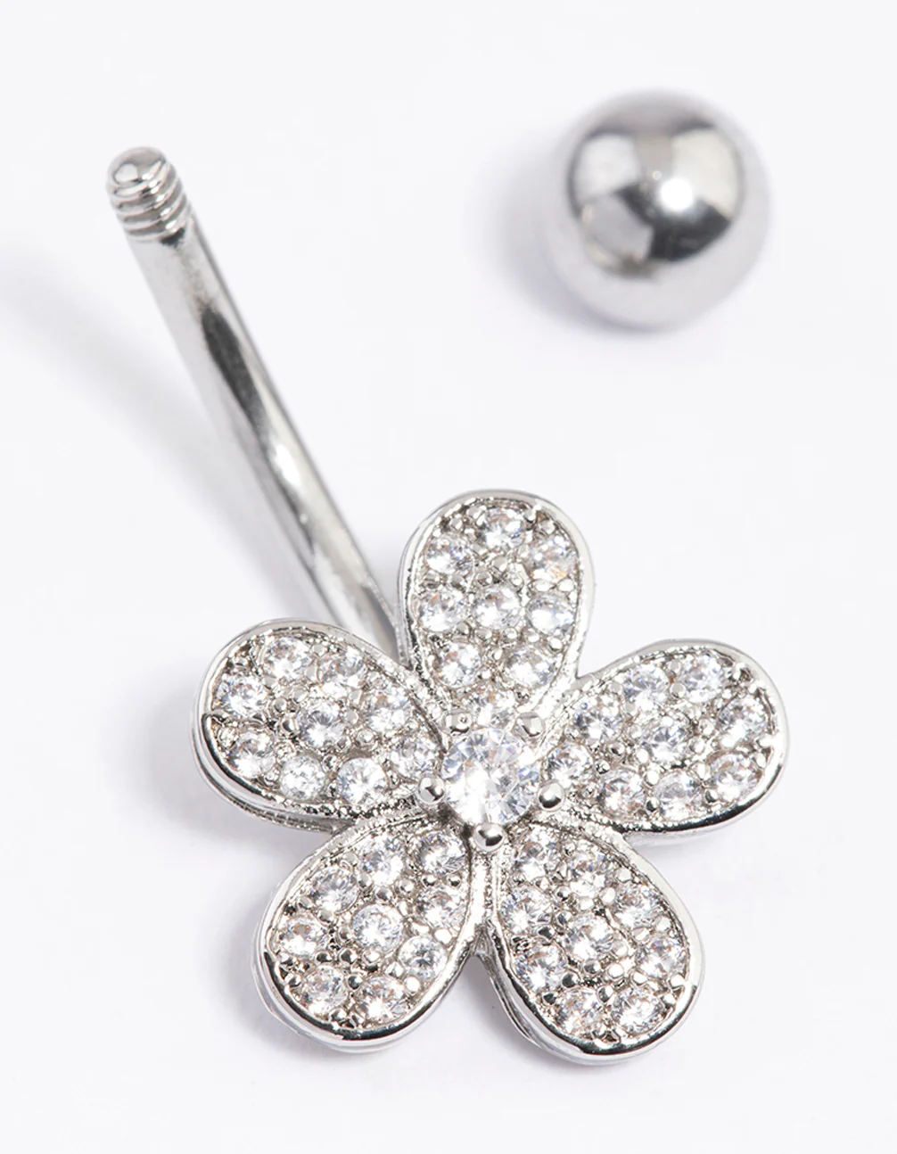 Surgical Steel Cubic Zirconia Pave Daisy Belly Ring - Image 2