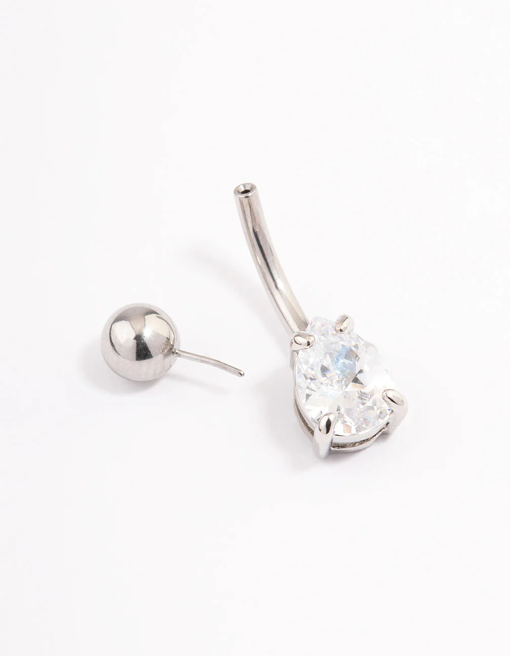 Surgical Steel Cubic Zirconia Pear Claw Threadless Belly Bar - Image 2