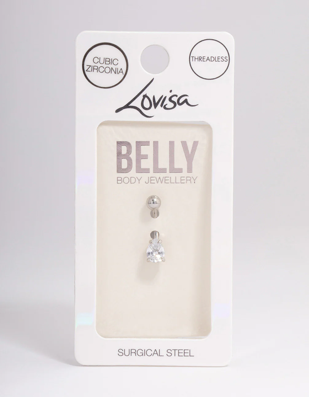 Surgical Steel Cubic Zirconia Pear Claw Threadless Belly Bar - Image 3