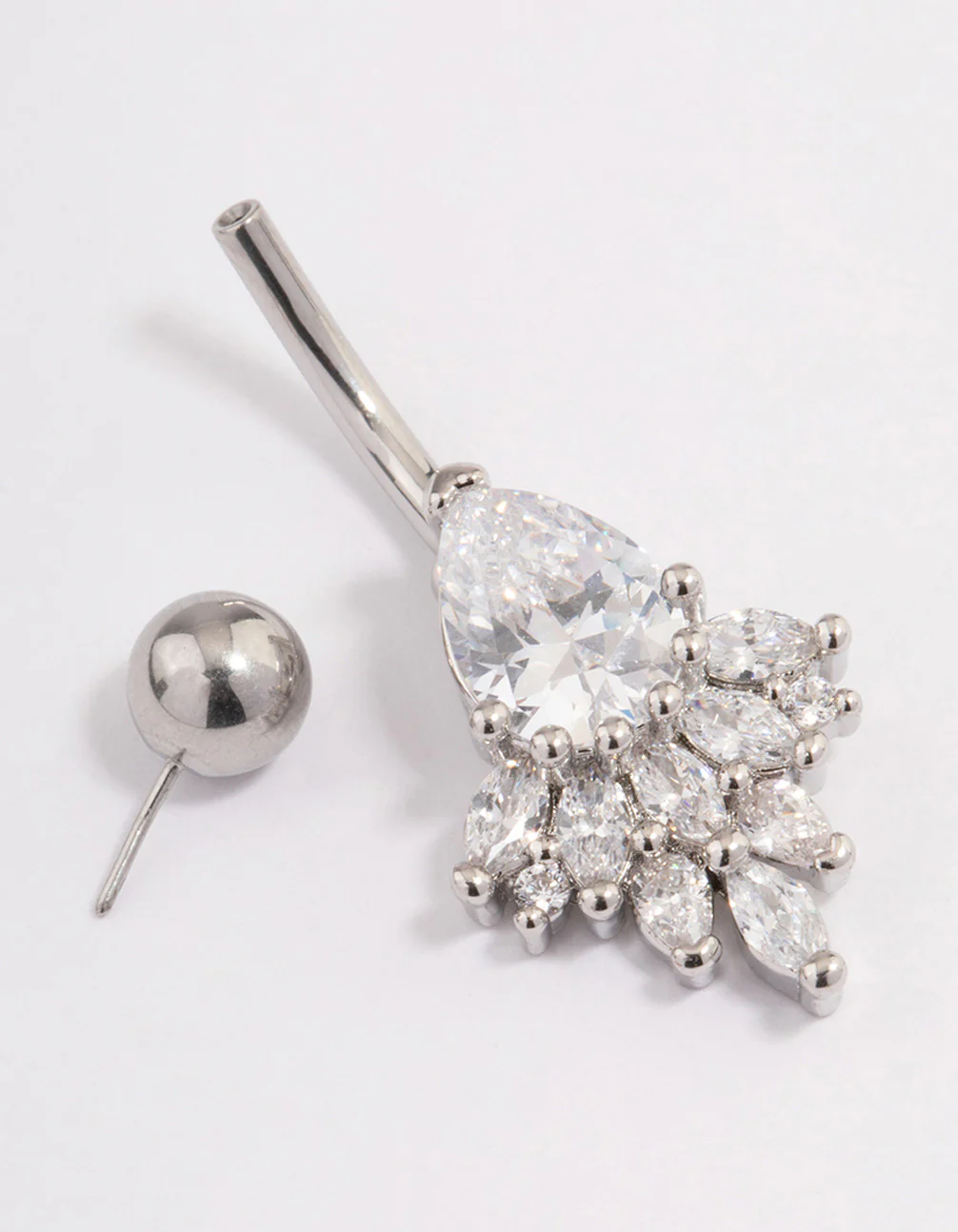 Surgical Steel Cubic Zirconia Pear Fan  Threadless Belly Bar - Image 2
